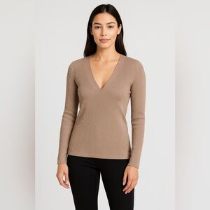 ✨ PROLOGUE Ribbed Deep-V Long Sleeve Top – Women’s M ✨